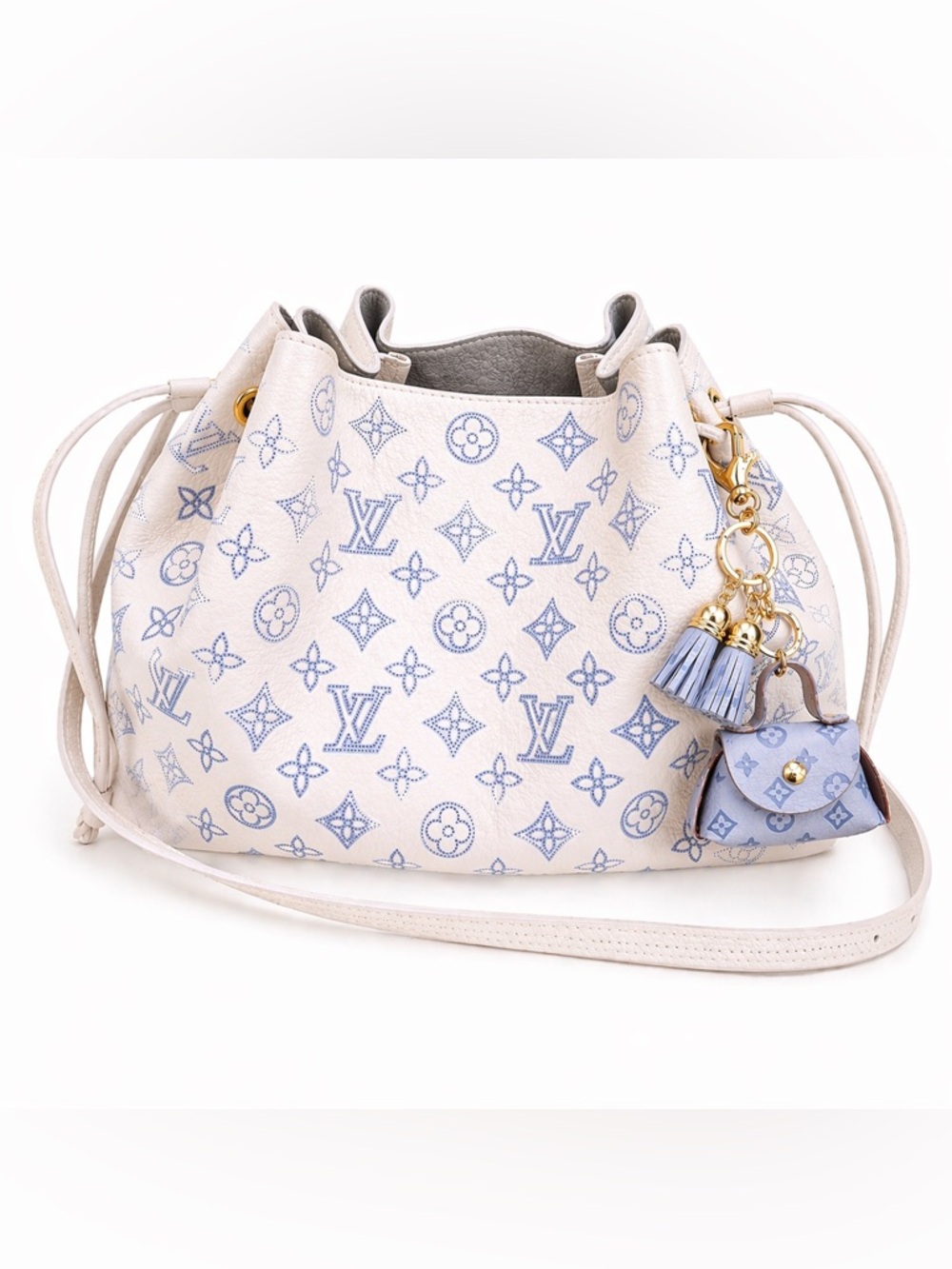 Blue Mini Bag Keychain Charm Tassel Gold